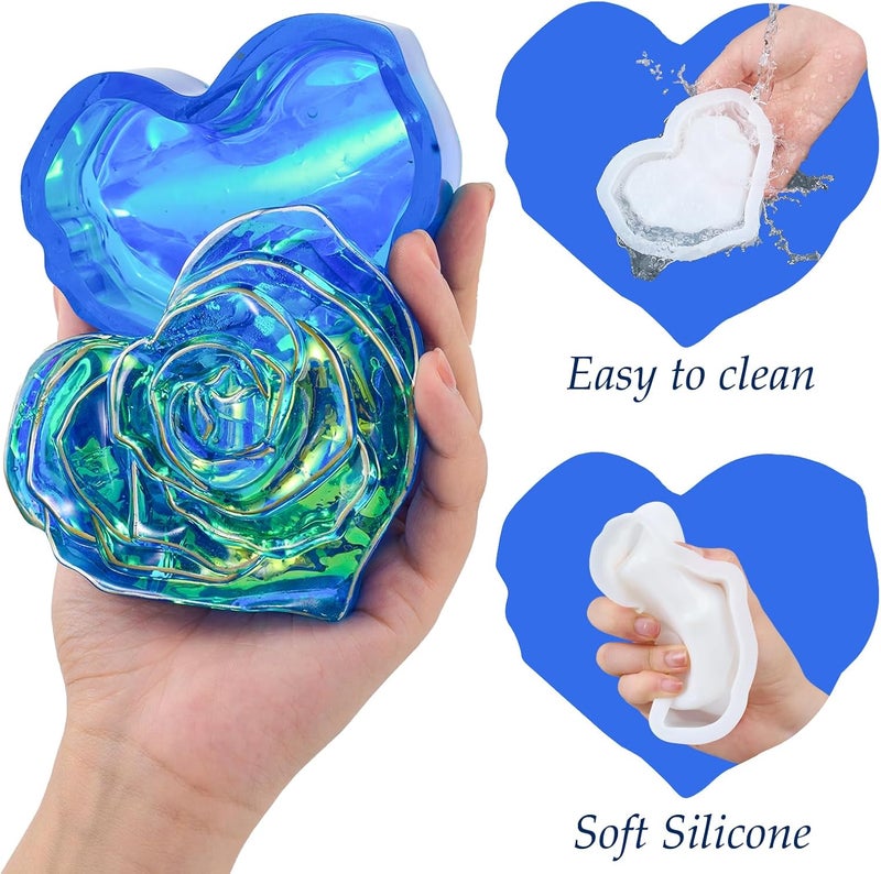 Dacies Heart Jar Resin Mold with Rose Lid Epoxy Resin Storage Box Casting Molds DIY Jewelry Trinket Candy Container Silicone Mould Concrete Cement Plaster Planter Candle Vessel Craft Silicone Molds - Image 3